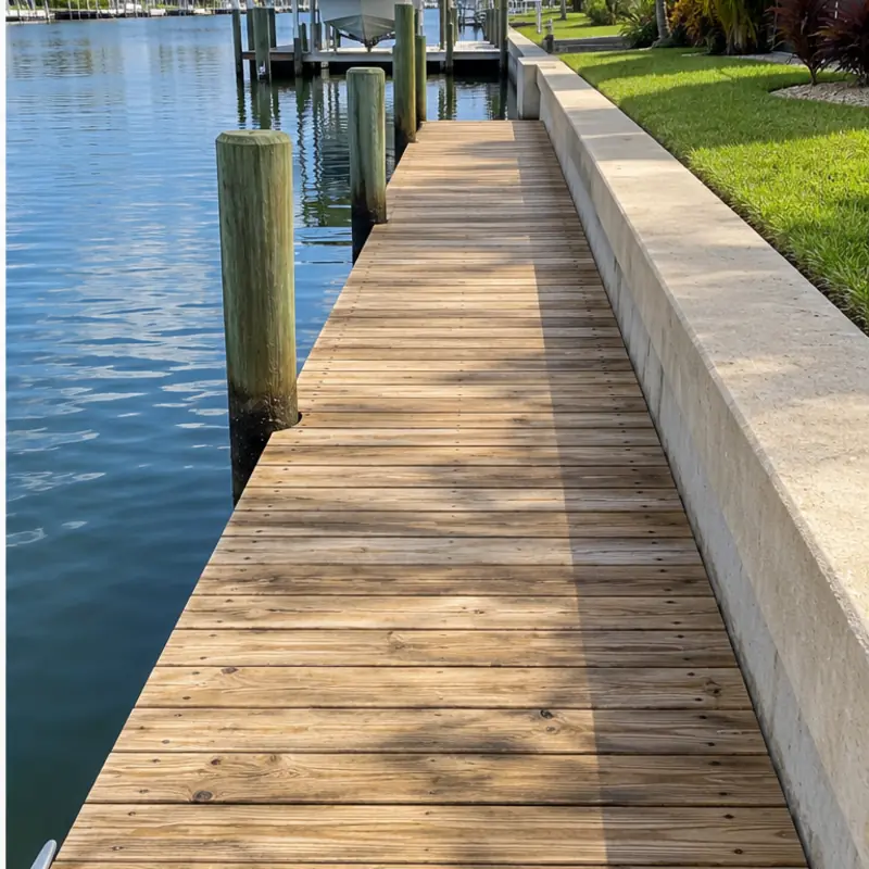 After cleaning: before and after photos of a slick wood dock