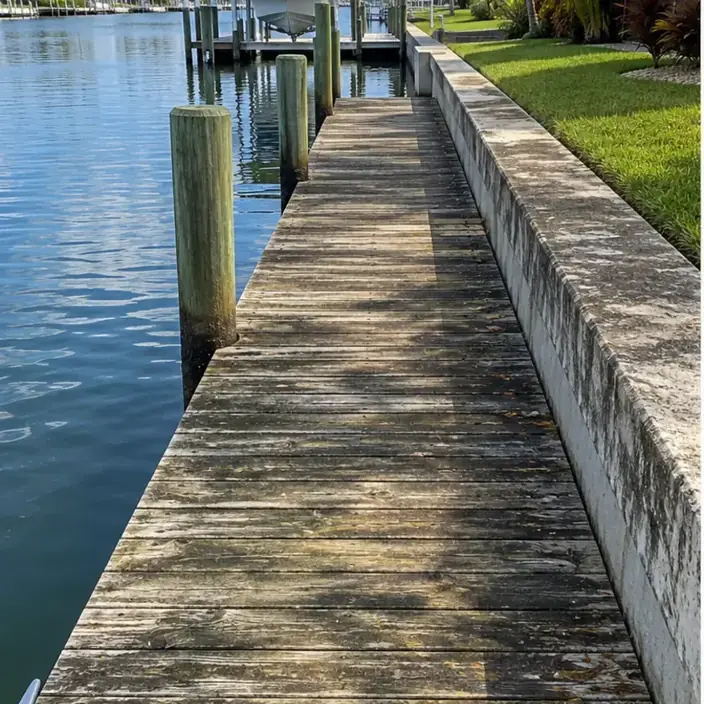 Before cleaning: before and after photos of a slick wood dock