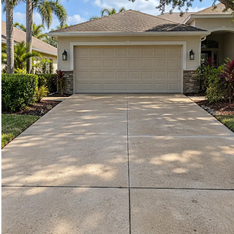 After cleaning: half and half photo of a driveway cleaned on one side