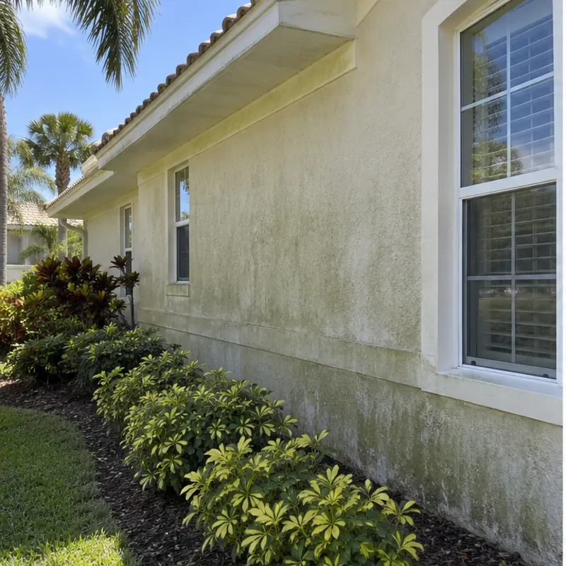 Florida stucco house exterior before soft washing