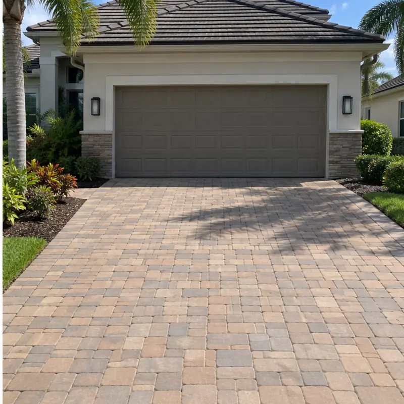 After cleaning: before and after photos of a Parrish paver drive and rust stained concrete