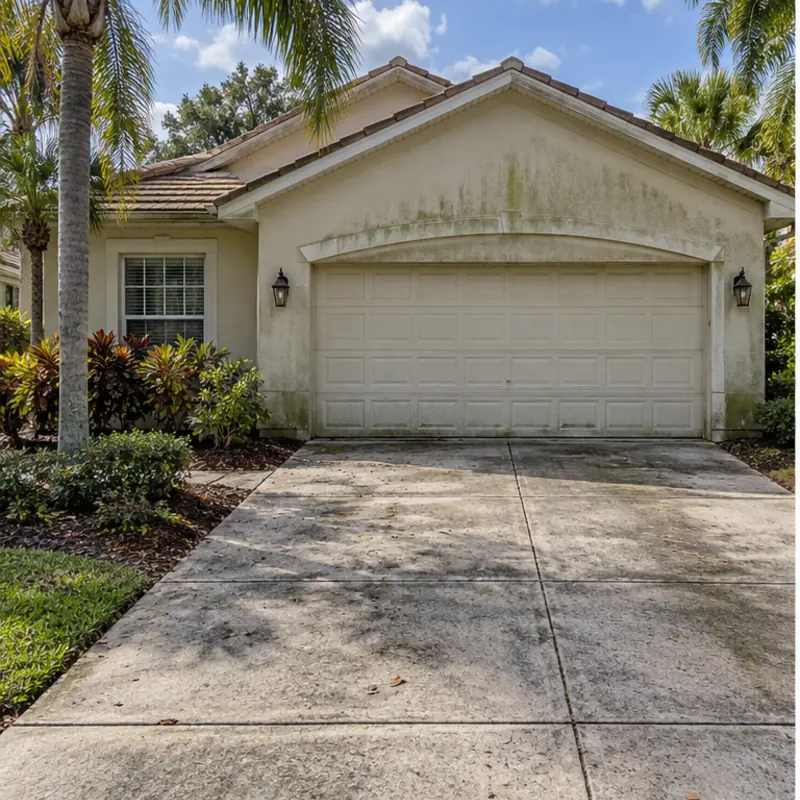 Before cleaning: before and after photos of a South Bradenton home and plaza walkway