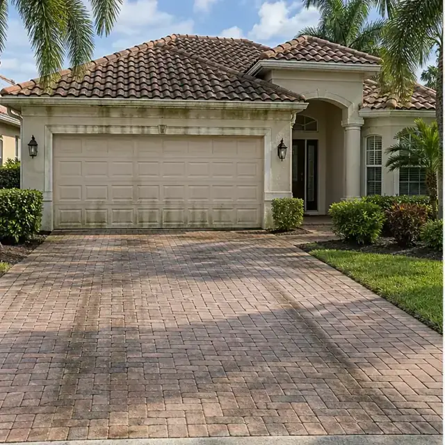 Before cleaning: before and after photos of a Tara tile roof and paver drive