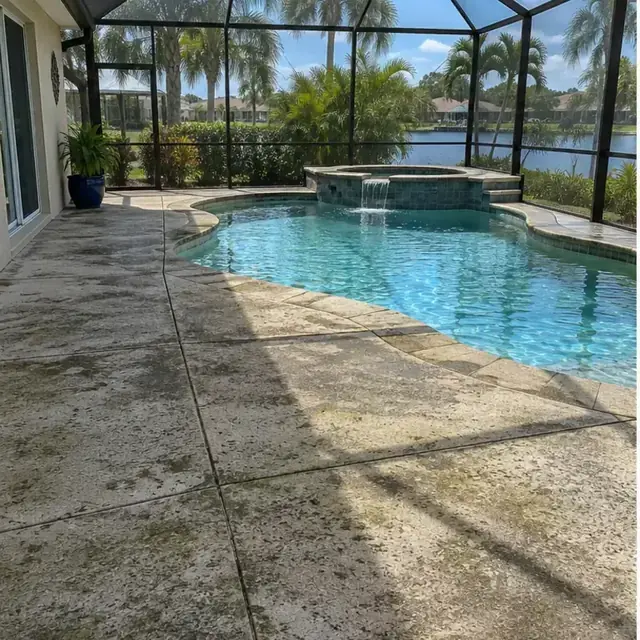 Before cleaning: before and after photos of a West Bradenton pool cage and patio